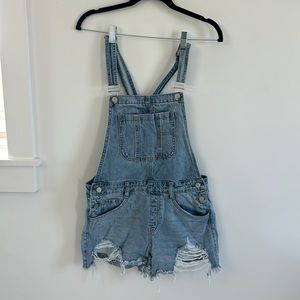 Distressed overalls